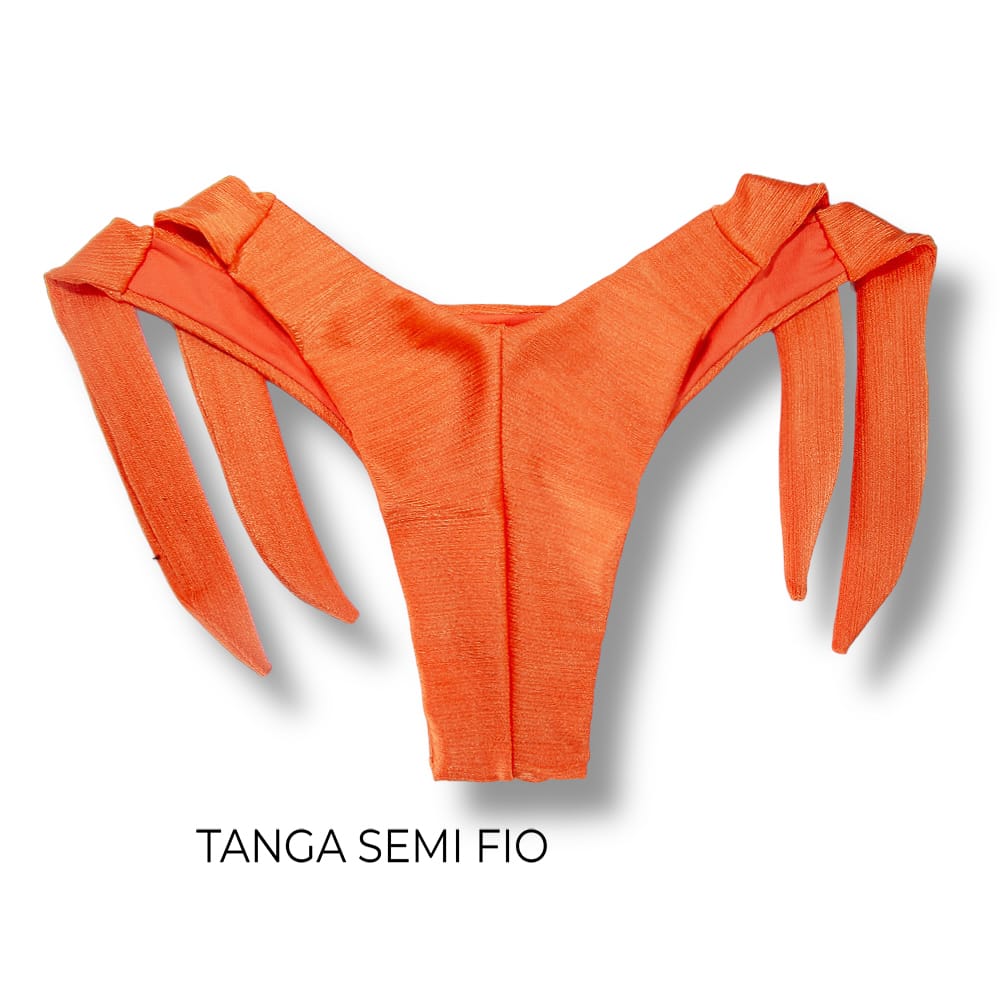 Tanga Mora Tangerina | Biquíni Cor Lisa Fio Duplo | Empina Bumbum | Amarração Lateral Larga | Tecido Texturizado Semibrilho