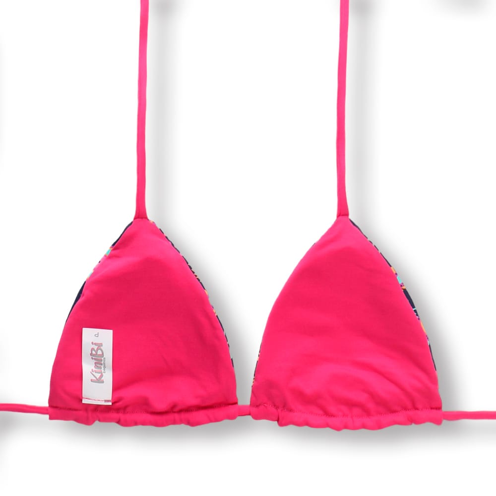 Top Lua Bosque | Cortininha com Bojo | Dupla Face Pink | Reversível | Amarração nas Costas e Pescoço | Biquíni Estampado