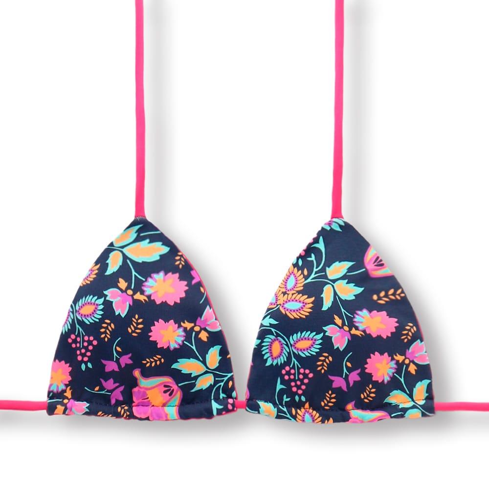Top Lua Bosque | Cortininha com Bojo | Dupla Face Pink | Reversível | Amarração nas Costas e Pescoço | Biquíni Estampado