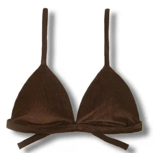 Top Jade Caffè | Cortininha Triângulo Fixo | Estilo Sutiã com Amarração nas Costas | Alças com Regulagem | Biquíni Cor Lisa | Tecido Texturizado Semibrilho