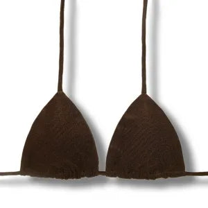 Top Lua Caffè | Cortininha com Bojo | Dupla Face Liso | Reversível | Amarração nas Costas e Pescoço | Biquíni cor Lisa | Tecido Texturizado Semibrilho