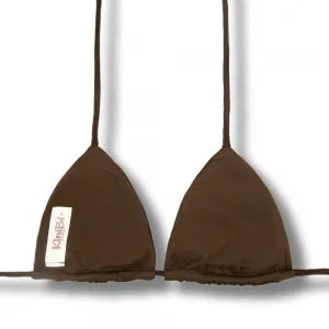 Top Lua Caffè | Cortininha com Bojo | Dupla Face Liso | Reversível | Amarração nas Costas e Pescoço | Biquíni cor Lisa | Tecido Texturizado Semibrilho