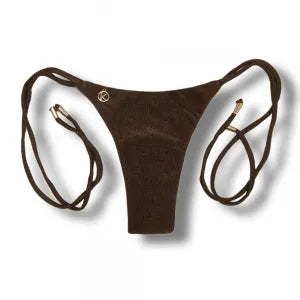 Tanga Cora Caffè | Biquíni Fio Dental com Laço Lateral | Dupla Face Liso | Reversível | Tecido Texturizado Semibrilho
