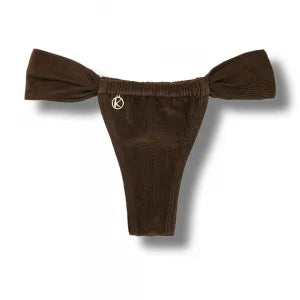 Tanga Gali Caffè | Biquíni Fio Dental | Cortininha Regulável | Tecido Texturizado Semibrilho | Marrom