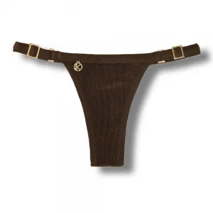 Tanga Fany Caffè | Biquíni Cor Lisa | Semi Fio Marquinha de Fita | Regulável | Tecido Texturizado Semibrilho