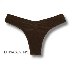 Tanga Isa Caffè | Biquíni Liso Semi Fio Ripple | Levanta Bumbum | Dupla Face Marrom | Reversível | Tecido Texturizado Semibrilho