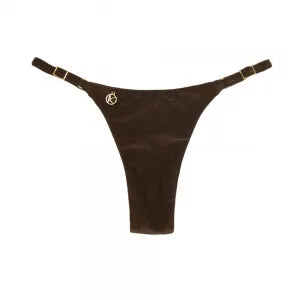 Tanga Mia Caffè | Biquíni Cor Lisa Semi Fio | Tira Fina Regulável | Marquinha de Fita | Tecido Texturizado Semibrilho