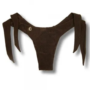 Tanga Mora Caffè | Biquíni Cor Lisa Fio Duplo | Empina Bumbum | Amarração Lateral Larga | Tecido Texturizado Semibrilho