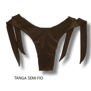 Tanga Mora Caffè | Biquíni Cor Lisa Fio Duplo | Empina Bumbum | Amarração Lateral Larga | Tecido Texturizado Semibrilho