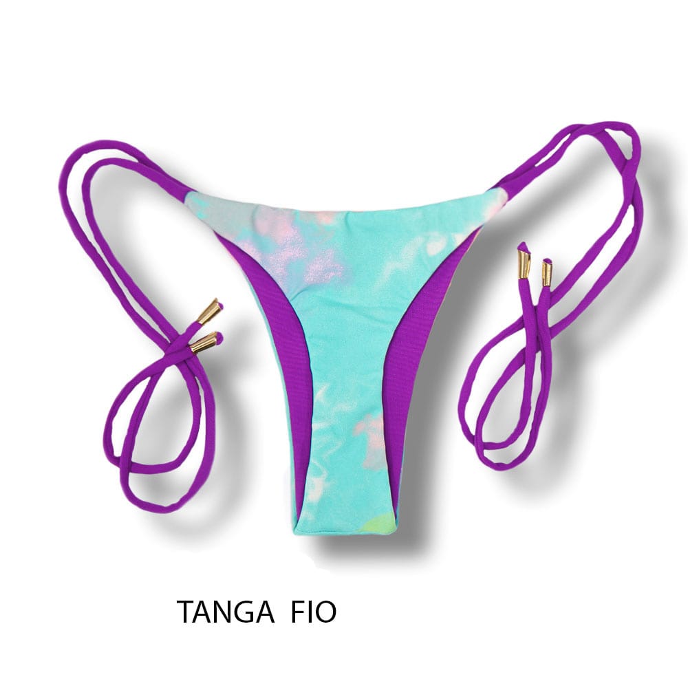 Conjunto de Biquíni Tie Dye com a Combinação Uva | Top Lua + Tanga Cora