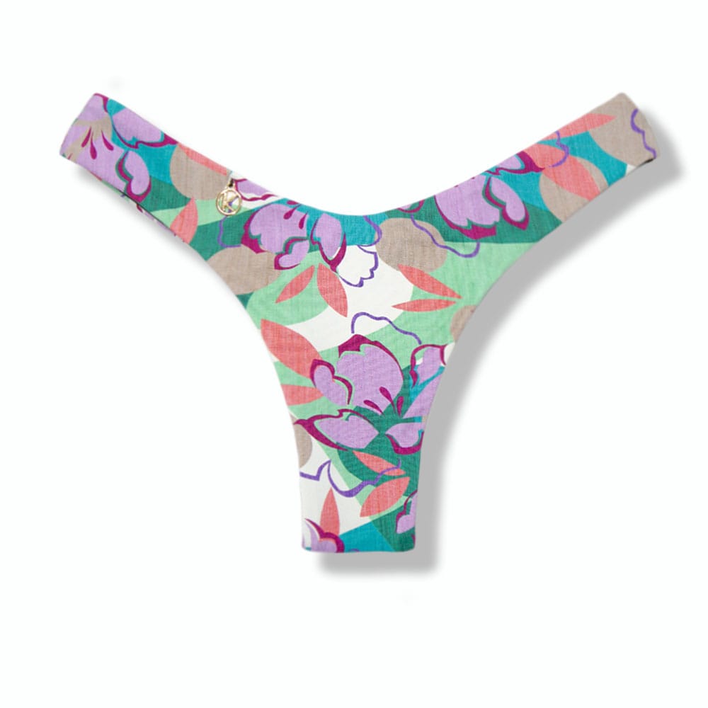 Tanga Eva Lilac | Biquíni Estampado Semi Fio Asa Delta | Aviador | Dupla Face Marrom | Reversível