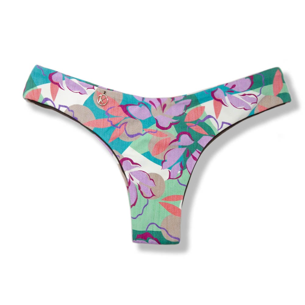Tanga Isa Lilac | Biquíni Estampado | Semi Fio Ripple | Levanta Bumbum | Dupla Face Marrom | Reversível