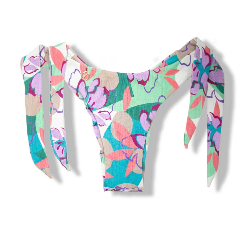 Tanga Mora Lilac | Biquíni Estampado Fio Duplo | Empina Bumbum | Amarração Lateral Larga | Detalhe Interno marrom