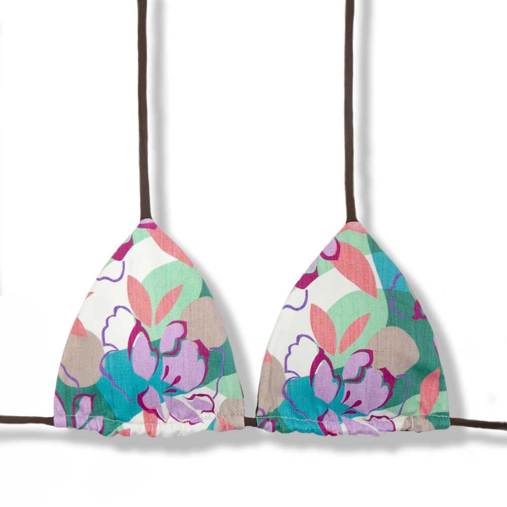 Top Lua Lilac | Cortininha com Bojo | Dupla Face Marrom | Reversível | Amarração nas Costas e Pescoço | Biquíni Estampado