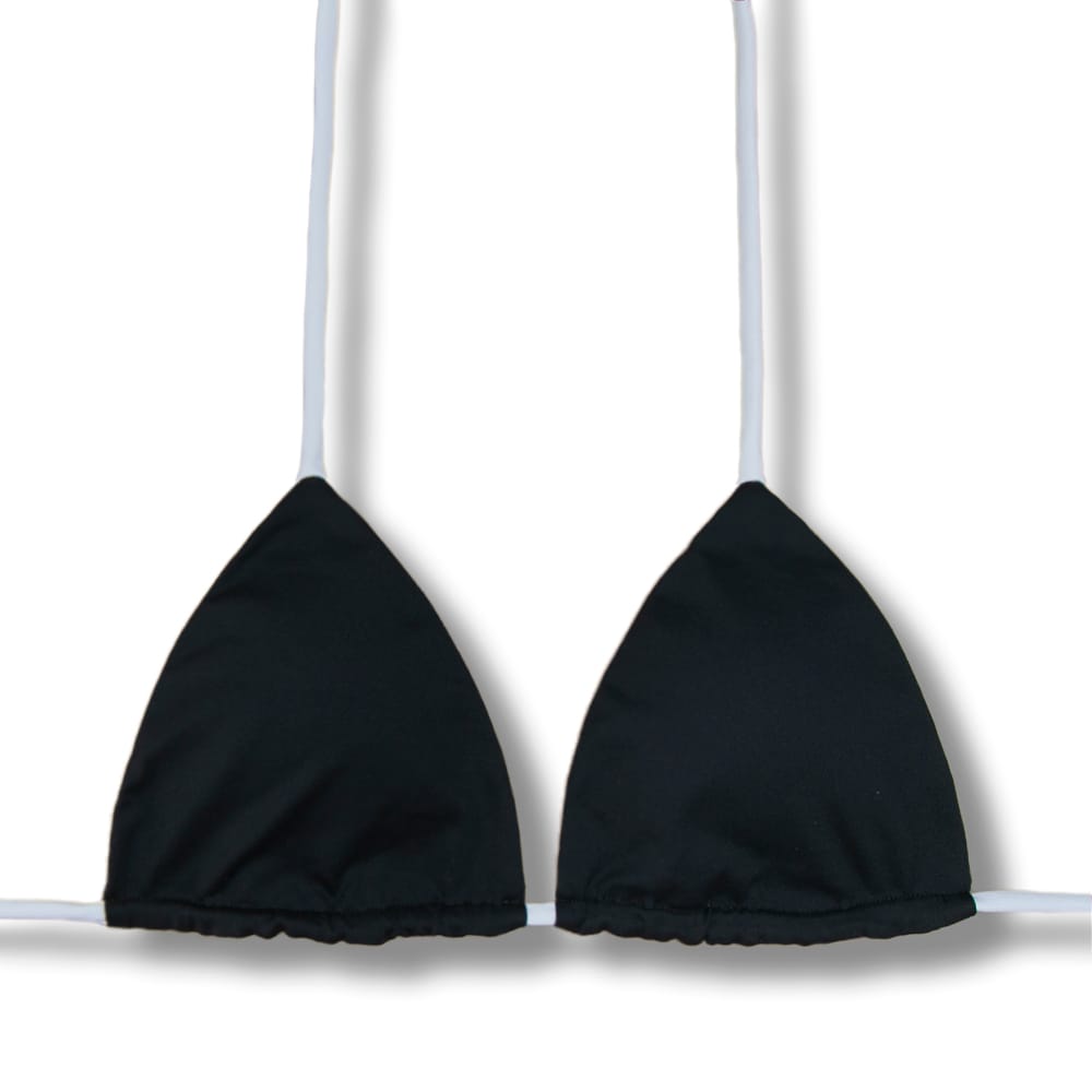 Top Lua Bicolor White and Black | Cortininha com Bojo | Biquíni Liso Preto| Reversível | Amarração nas Costas e Pescoço | Dupla Face no Branco