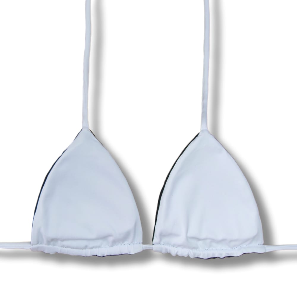 Top Lua Bicolor White and Black | Cortininha com Bojo | Biquíni Liso Preto| Reversível | Amarração nas Costas e Pescoço | Dupla Face no Branco