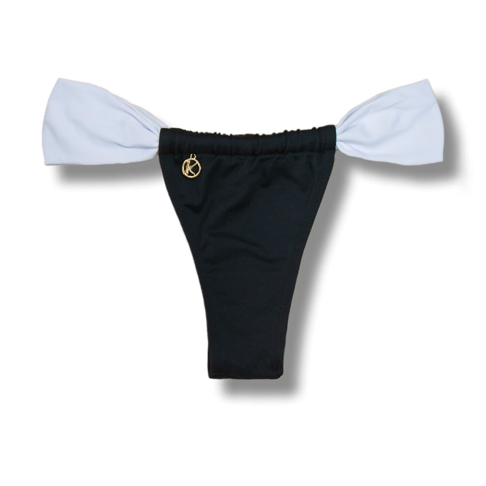 Tanga Gali Bicolor White and Black | Biquíni Fio Dental | Cortininha Regulável | Preto com Detalhe Branco