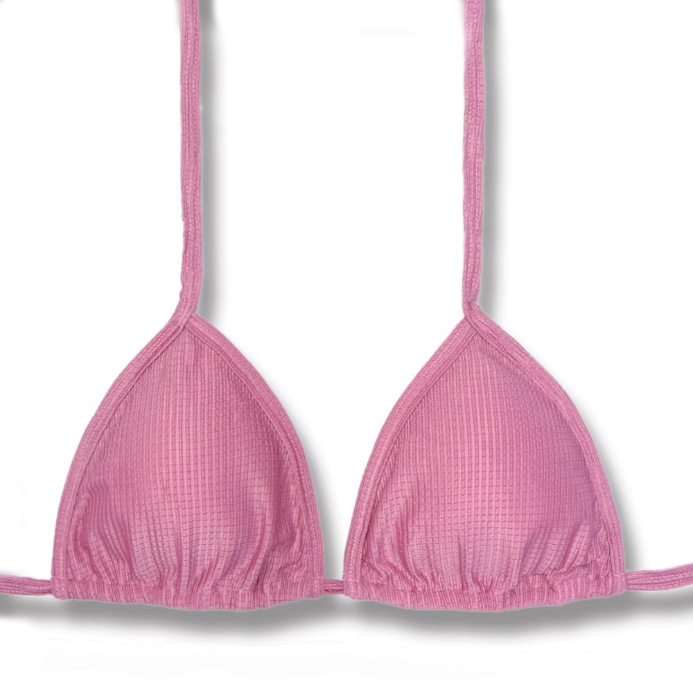 Top Mara Safira | Cortininha com Viés | Amarração nas Costas e Pescoço | Biquíni Rosa Antigo | Tecido Texturizado Semibrilho