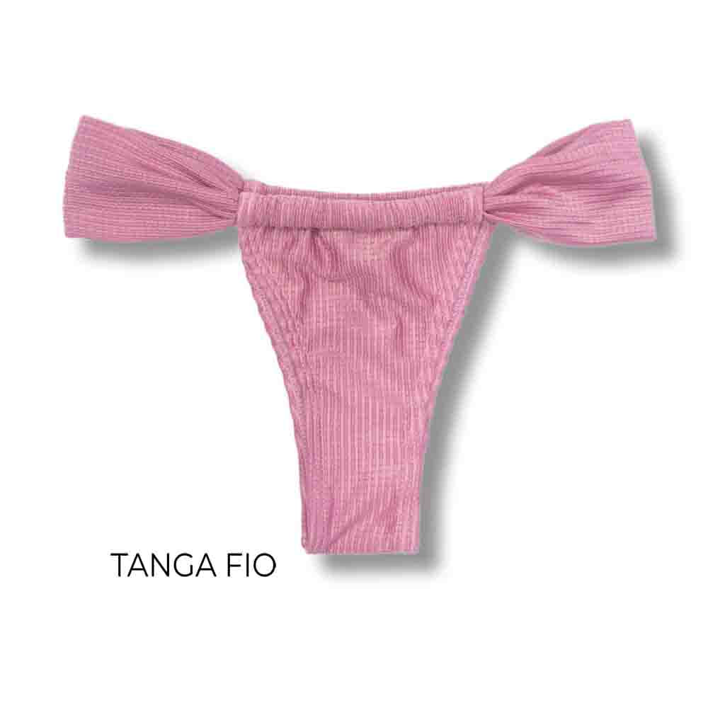 Tanga Gali Safira | Biquíni Fio Dental | Cortininha Regulável | Tecido Texturizado Semibrilho | Rosa Antigo