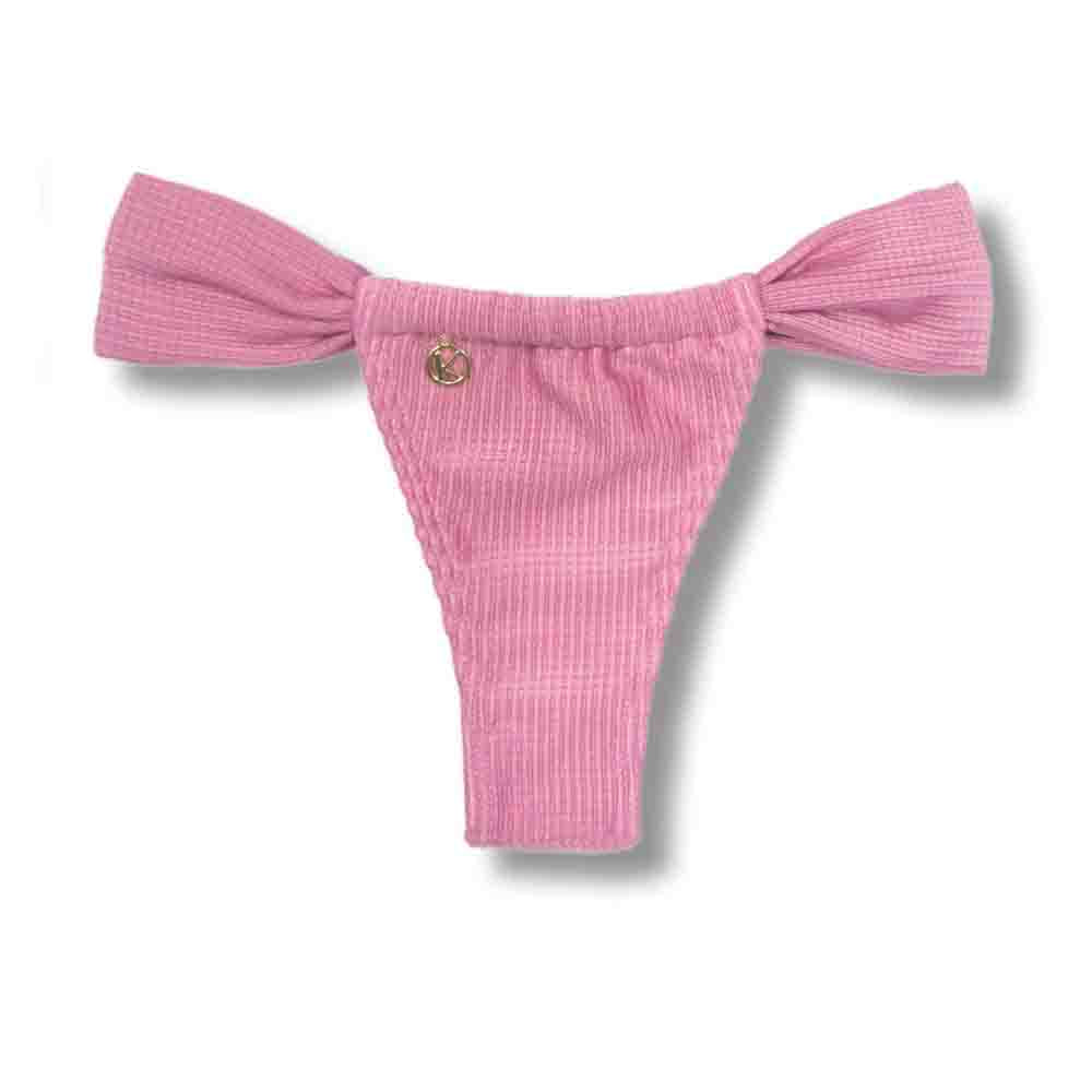 Tanga Gali Safira | Biquíni Fio Dental | Cortininha Regulável | Tecido Texturizado Semibrilho | Rosa Antigo