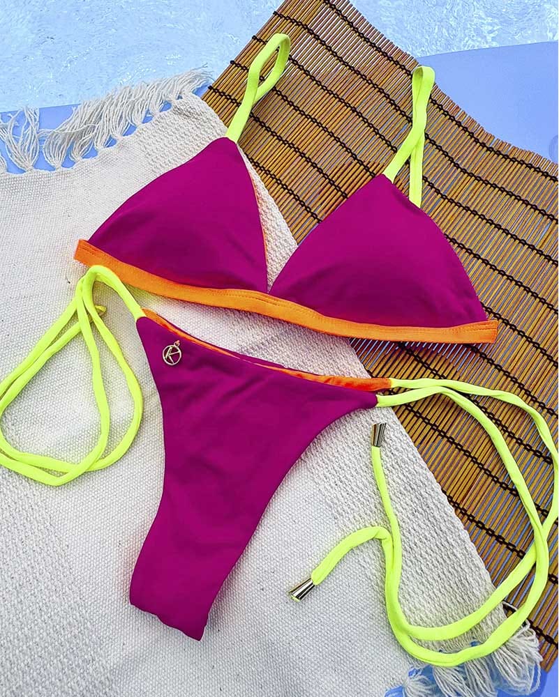Conjunto de Biquíni Tricolor Pink Twist | Top Jade + Tanga Cora