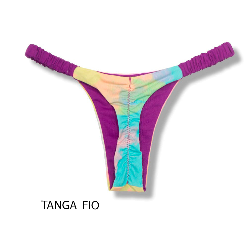 Tanga Flora Tie Dye | Fio Dental. | Elástico Frufru | Marquinha de Fita | Detalhe Uva
