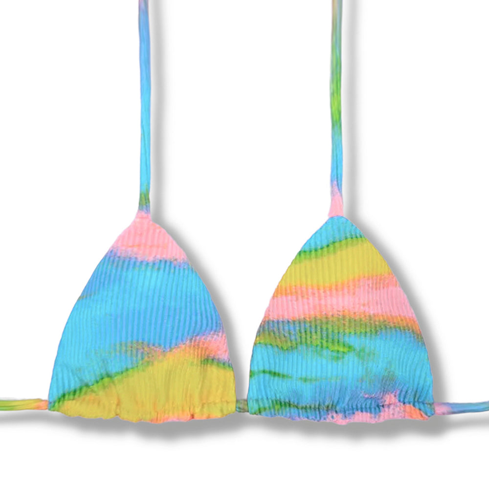 Top Lua Prisma | Cortininha com Bojo | Dupla Face Rosa Iogurte | Reversível | Amarração nas Costas e Pescoço | Biquíni Estampado | Tecido Texturizado Semibrilho