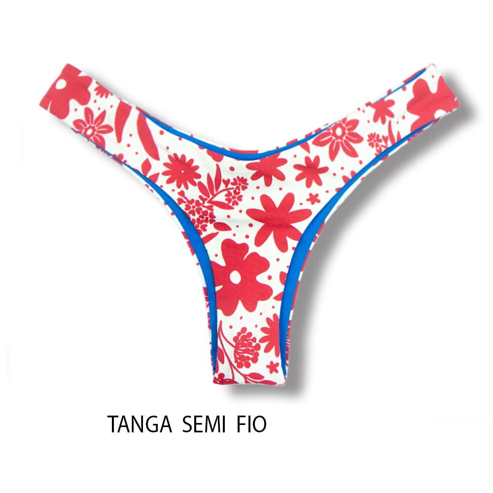 Tanga Eva Scarlet | Biquíni Estampado Semi Fio Asa Delta | Aviador | Dupla Face Azul | Reversível