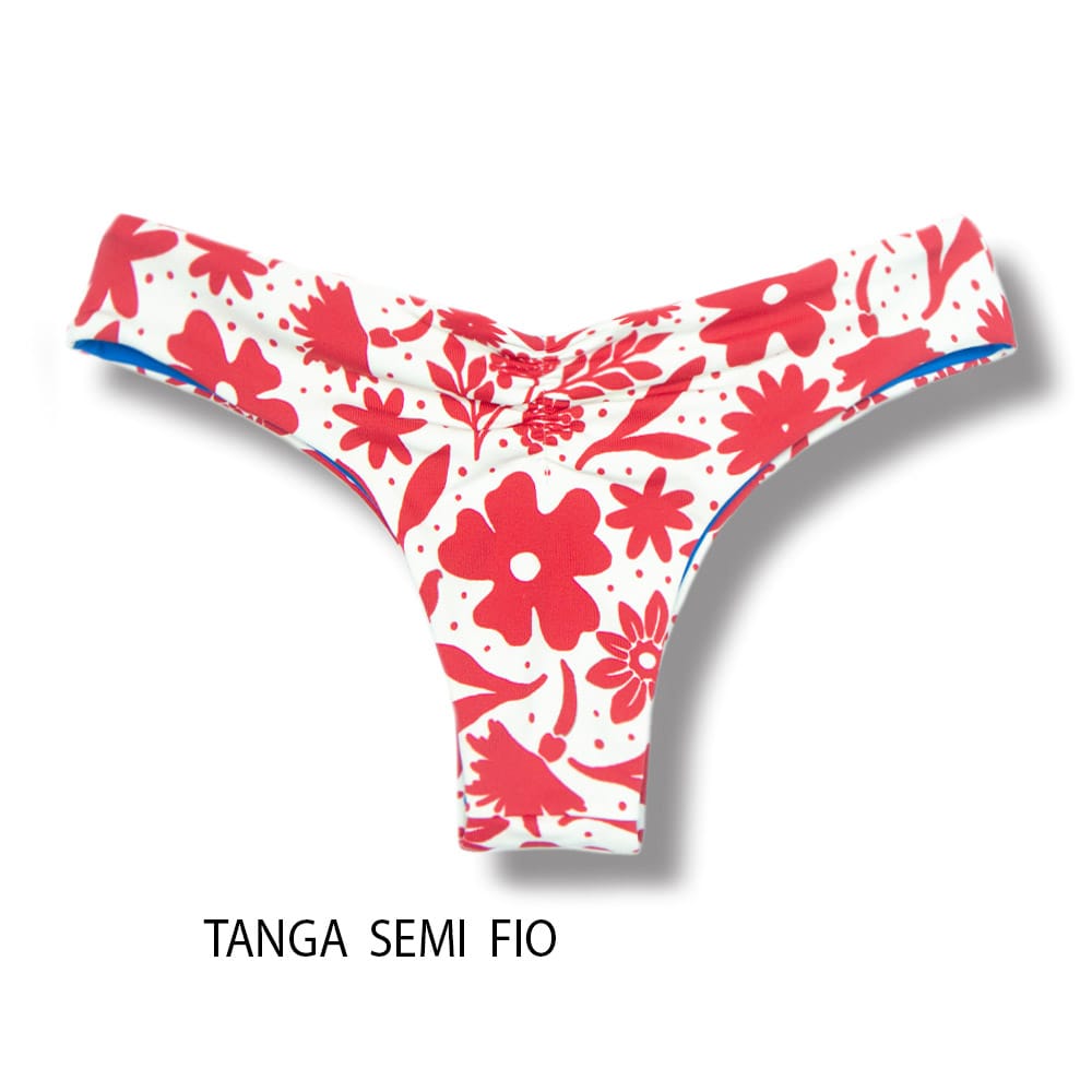 Tanga Isa Scarlet | Biquíni Estampado | Semi Fio Ripple | Levanta Bumbum | Dupla Face Azul | Reversível