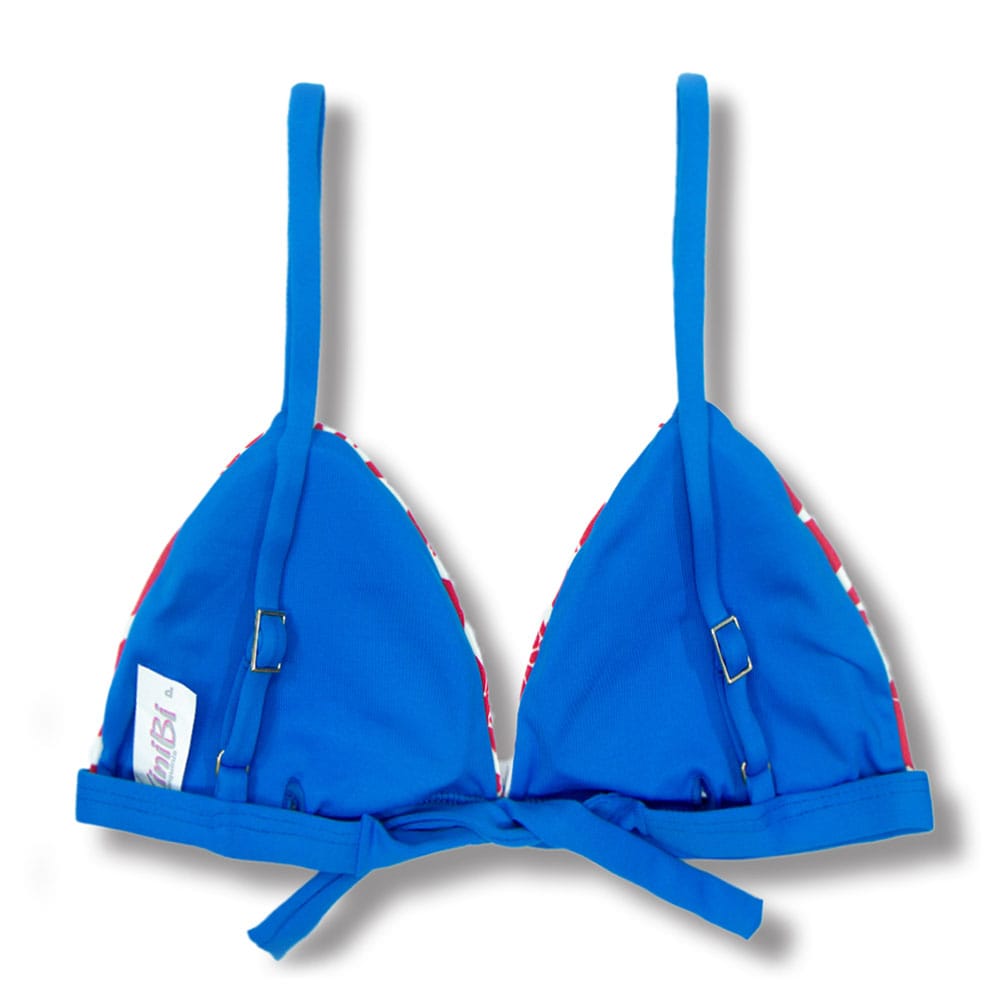 Top Jade Scarlet | Cortininha Triângulo Fixo | Estilo Sutiã com Amarração nas Costas | Alças com Regulagem | Biquíni Estampado | Detalhes Azul