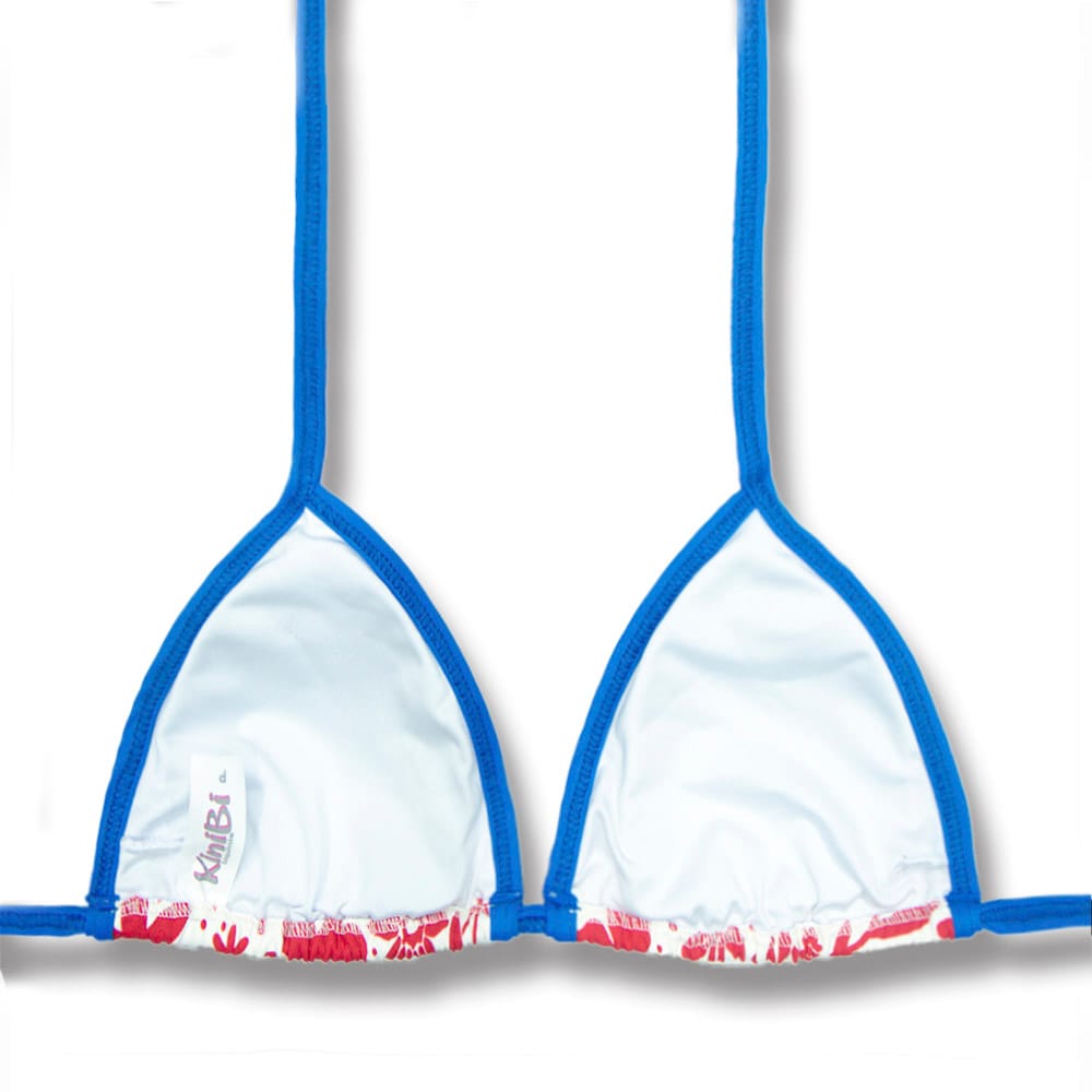 Top Mara Scarlet | Cortininha com Viés | Amarração nas Costas e Pescoço | Biquíni Estampado | Detalhes Azul