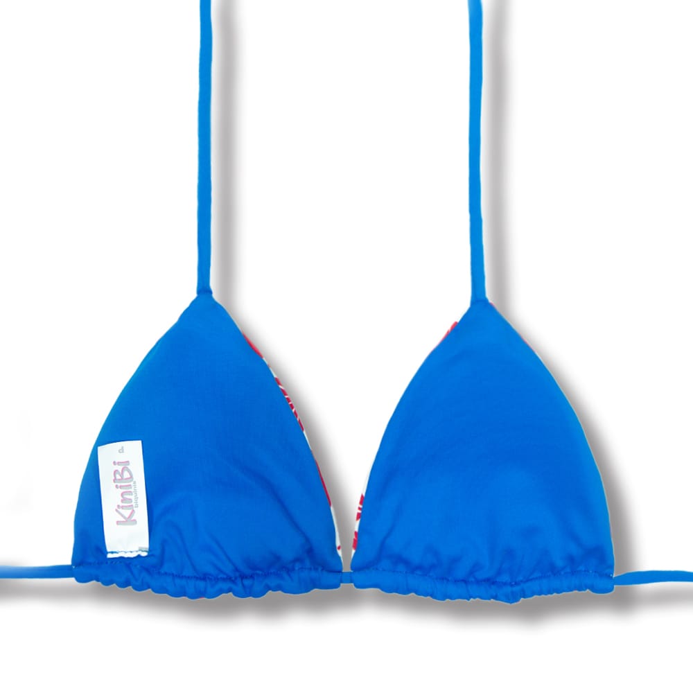 Top Lua Scarlet | Cortininha com Bojo | Dupla Face Azul | Reversível | Amarração nas Costas e Pescoço | Biquíni Estampado