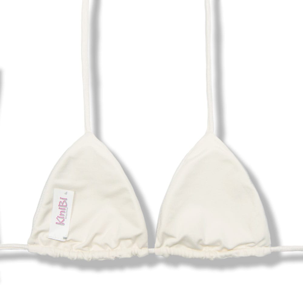 Top Lua Pérola | Cortininha com Bojo | Dupla Face Liso| Reversível | Amarração nas Costas e Pescoço | Biquíni cor Off-White | Tecido Texturizado Semibrilho