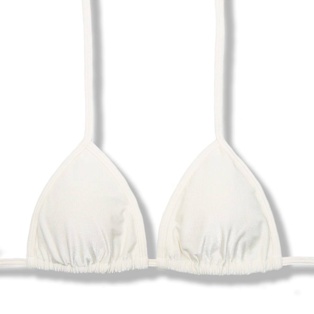 Top Mara Pérola | Cortininha com Viés | Amarração nas Costas e Pescoço | Biquíni Off-White | Tecido Texturizado Semibrilho