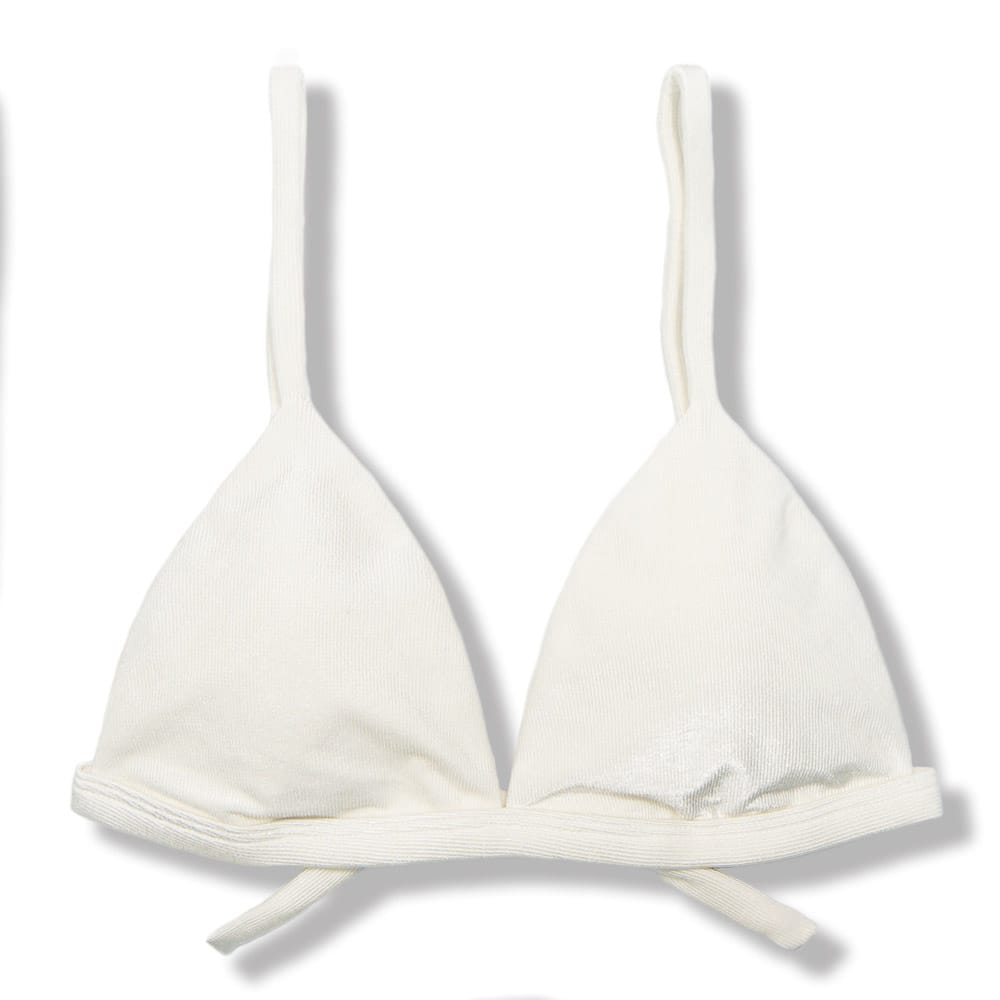 Top Jade Pérola | Cortininha Triângulo Fixo | Estilo Sutiã com Amarração nas Costas | Alças com Regulagem | Biquíni Off-White | Tecido Texturizado Semibrilho