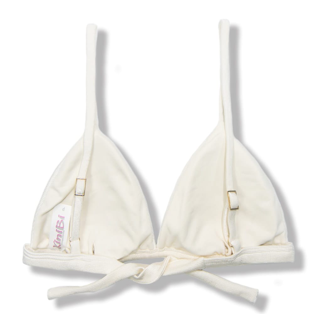 Top Jade Pérola | Cortininha Triângulo Fixo | Estilo Sutiã com Amarração nas Costas | Alças com Regulagem | Biquíni Off-White | Tecido Texturizado Semibrilho