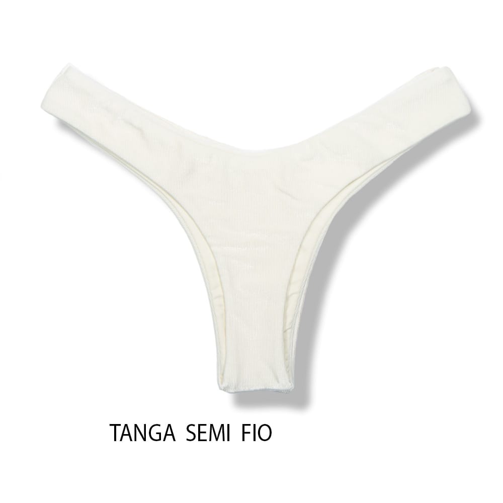 Tanga Eva Pérola | Biquíni Semi Fio Asa Delta | Aviador | Dupla Face Off-White | Reversível | Tecido Texturizado Semibrilho