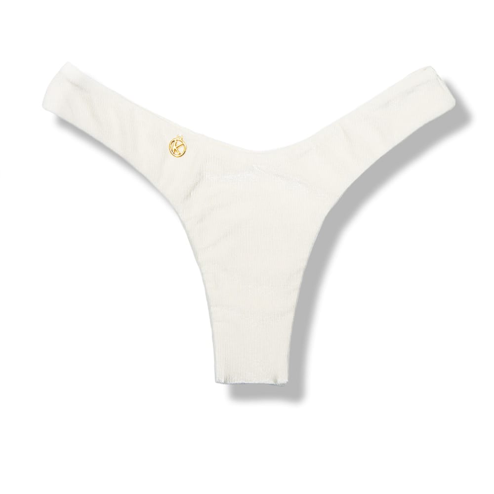 Tanga Eva Pérola | Biquíni Semi Fio Asa Delta | Aviador | Dupla Face Off-White | Reversível | Tecido Texturizado Semibrilho