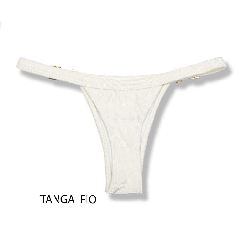 Tanga Fany Pérola | Biquíni Cor Off-White | Semi Fio Marquinha de Fita | Regulável | Tecido Texturizado Semibrilho