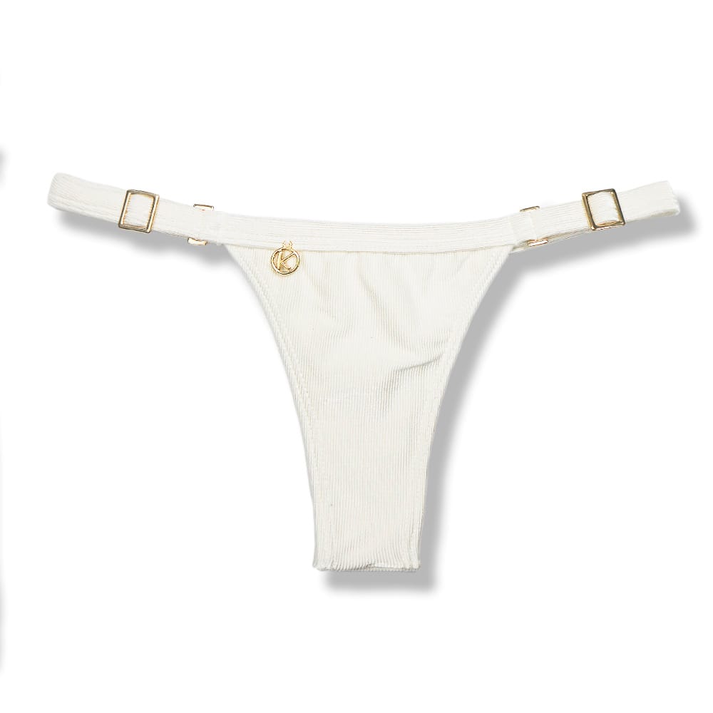 Tanga Fany Pérola | Biquíni Cor Off-White | Semi Fio Marquinha de Fita | Regulável | Tecido Texturizado Semibrilho