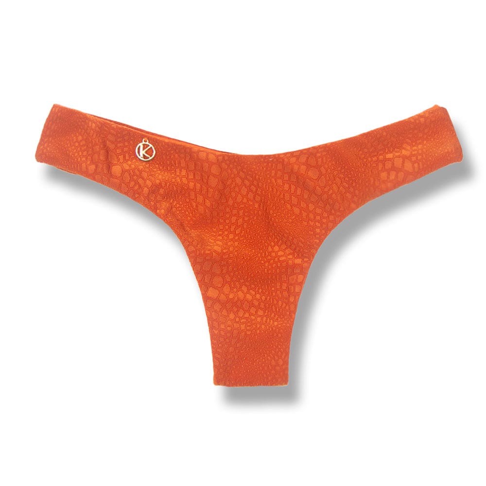 Tanga Isa Crocô Sunset | Biquíni Semi Fio Ripple | Levanta Bumbum | Dupla Face Laranja | Reversível | Tecido Texturizado Semibrilho