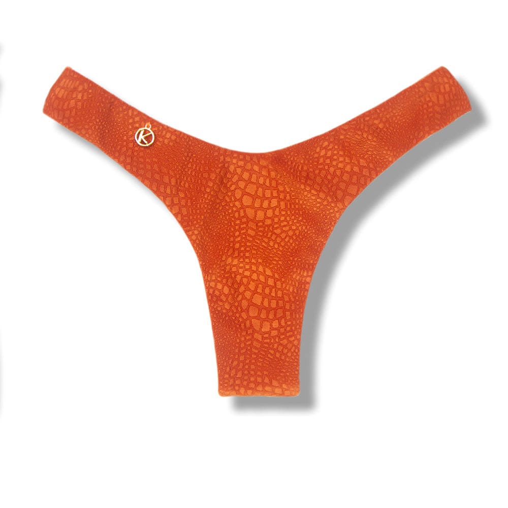Tanga Eva Crocô Sunset | Biquíni Semi Fio Asa Delta | Aviador | Dupla Face Laranja | Reversível | Tecido Texturizado Semibrilho