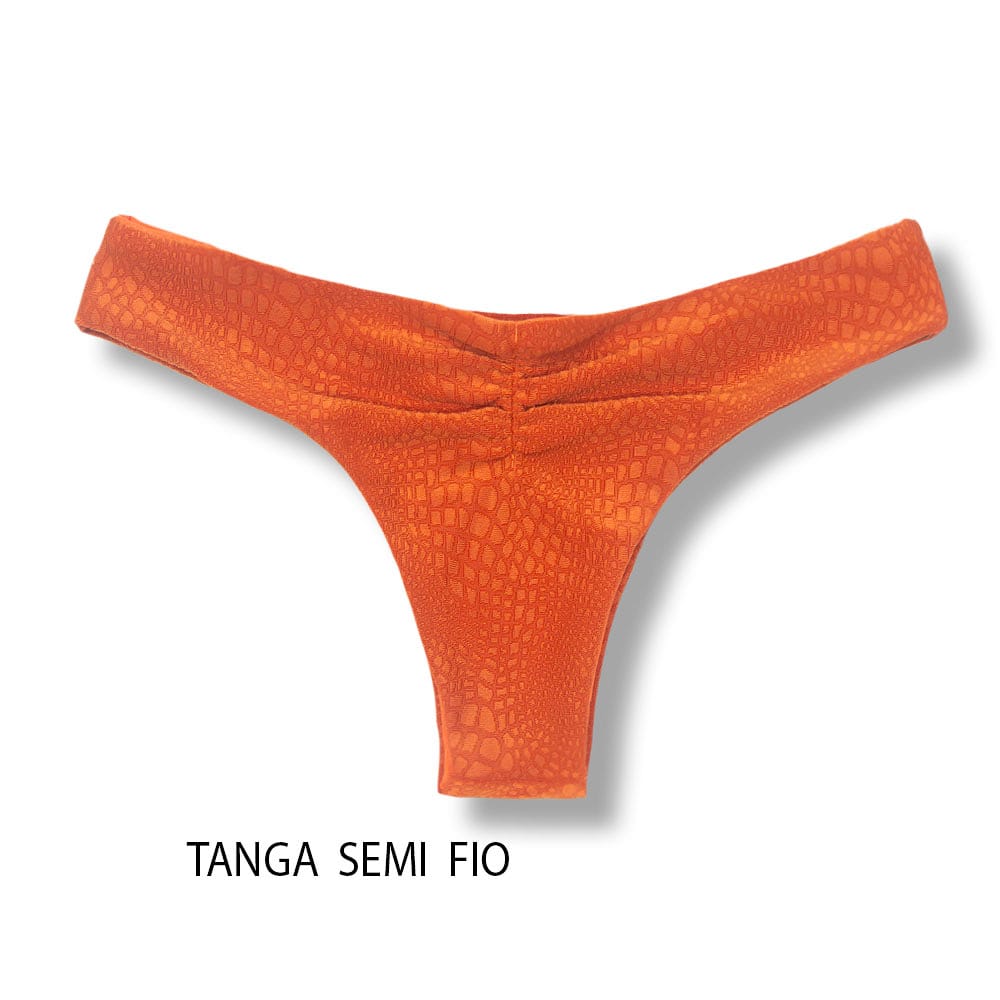Tanga Isa Crocô Sunset | Biquíni Semi Fio Ripple | Levanta Bumbum | Dupla Face Laranja | Reversível | Tecido Texturizado Semibrilho
