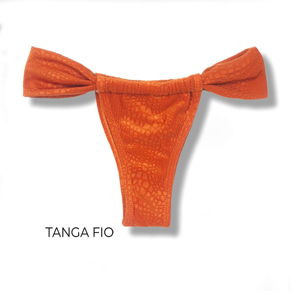 Tanga Gali Crocô Sunset | Biquíni Fio Dental |  Cortininha Regulável | Tecido Texturizado Semibrilho | Laranja