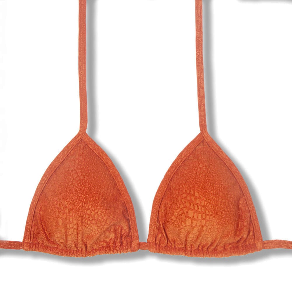 Top Mara Crocô Sunset | Cortininha com Viés | Amarração nas Costas e Pescoço | Biquíni Laranja | Tecido Texturizado Semibrilho
