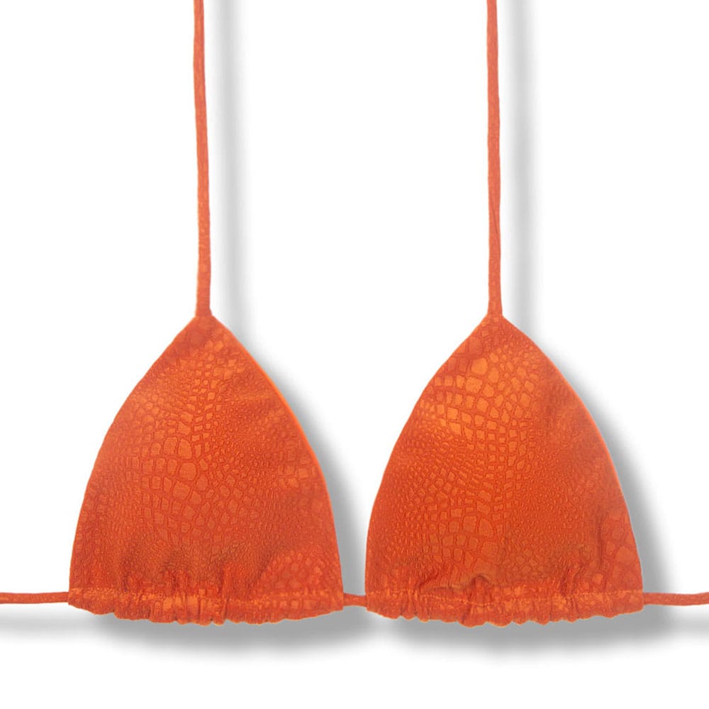 Top Lua Crocô Sunset | Cortininha com Bojo | Biquíni Dupla Face Laranja | Reversível | Amarração nas Costas e Pescoço | Tecido Texturizado Semibrilho