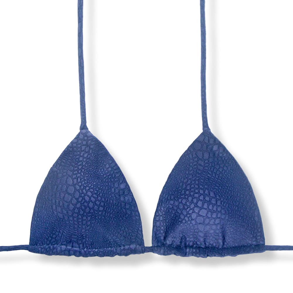 Top Lua Crocô Marine | Cortininha com Bojo | Biquíni Dupla Face Azul Marinho | Reversível | Amarração nas Costas e Pescoço | Tecido Texturizado Semibrilho