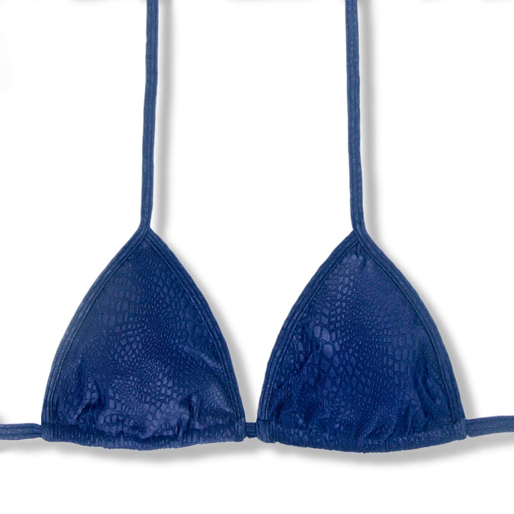 Top Mara Crocô Marine | Cortininha com Viés | Amarração nas Costas e Pescoço | Biquíni Azul  | Tecido Texturizado Semibrilho