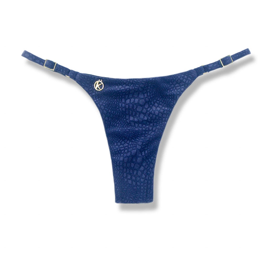 Tanga Mia Crocô Marine | Biquíni Azul Semi Fio | Tira Fina Regulável | Marquinha de Fita | Tecido Texturizado Semibrilho