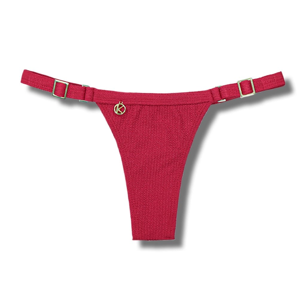 Tanga Fany Zínia | Biquíni Cor Lisa Vermelho Carmim  | Semi Fio | Marquinha de Fita | Regulável | Tecido Texturizado Plissê